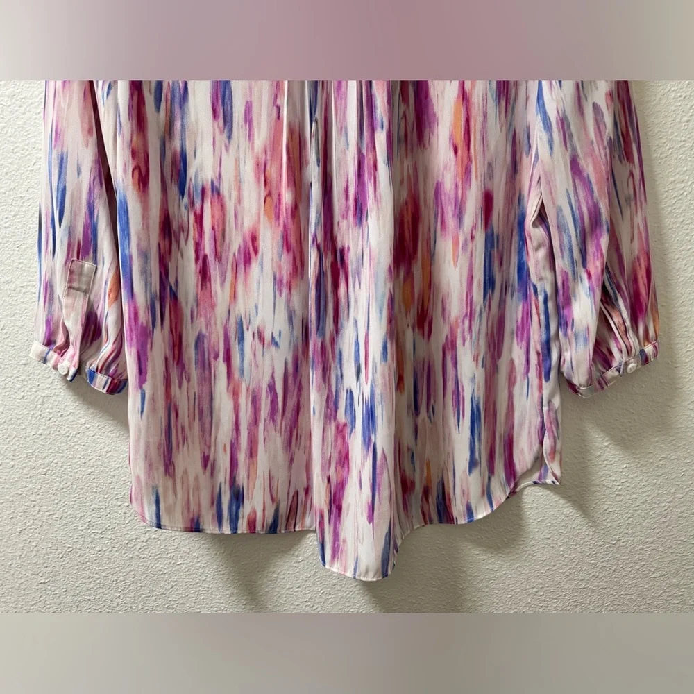 NYDJ Abstract Watercolor Tunic Blouse Top 3/4 Sleeve Pleated Women’s Medium - Picture 7 of 10